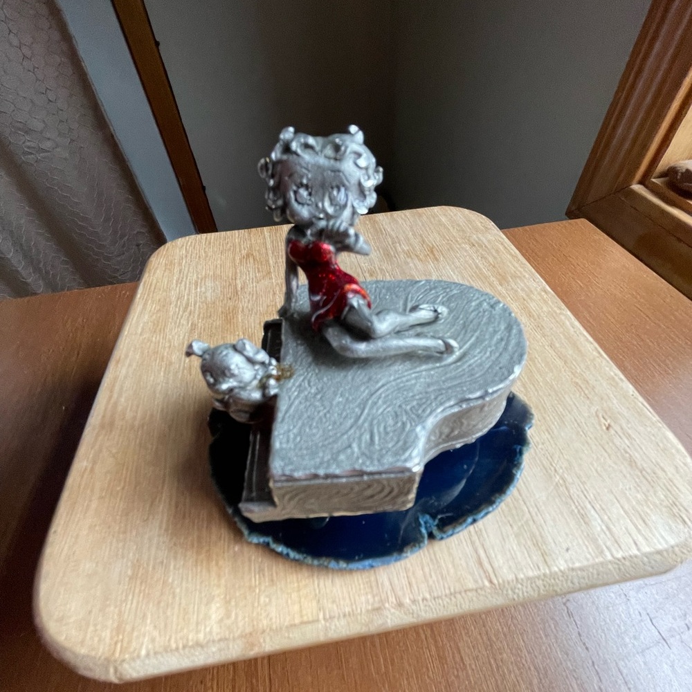 Pewter Betty Boop in Enameled Dress on Piano Figurine